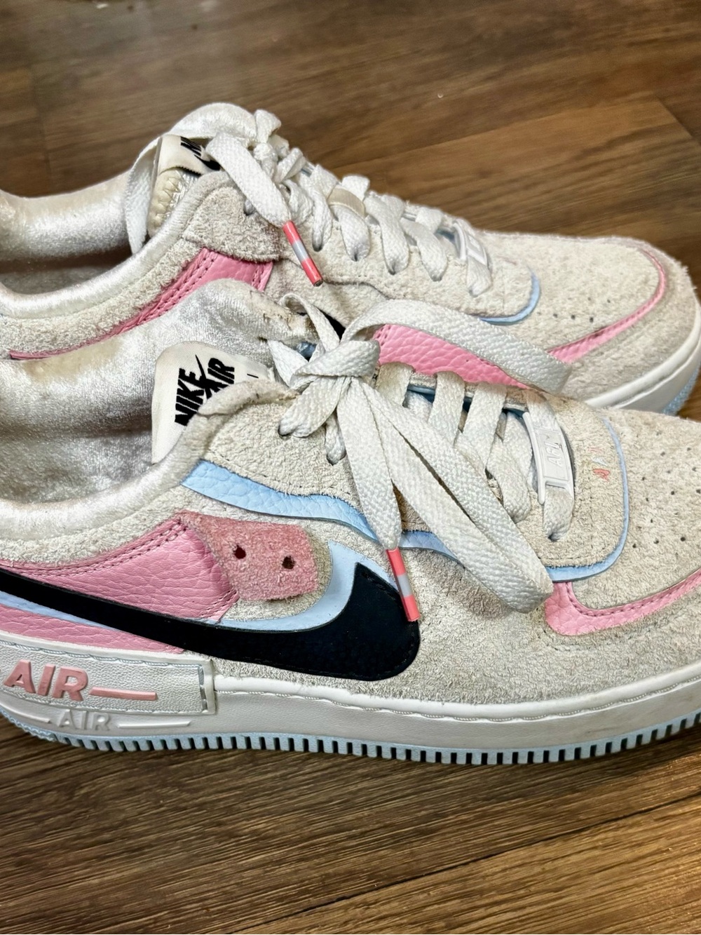 Nike Air Force 1 Low-Top Sneakers in Pink, Light Blue & Black